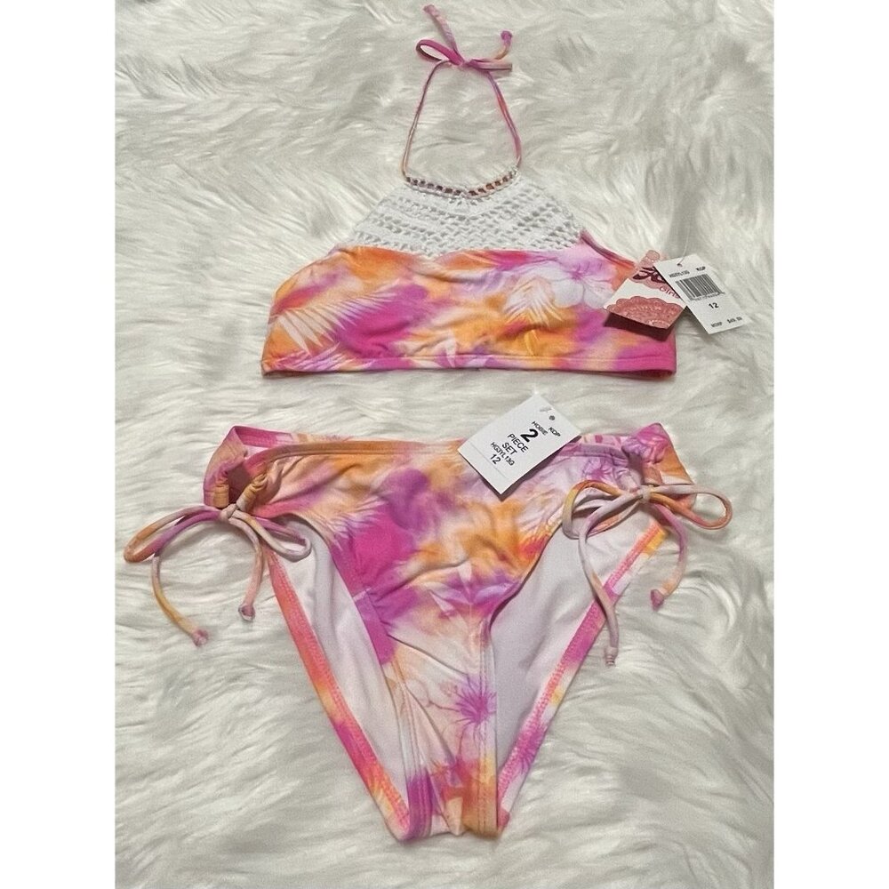 NEW Hobie Girls High Neck Halter Top and Side Tie Bikini Bottom Set Size 12